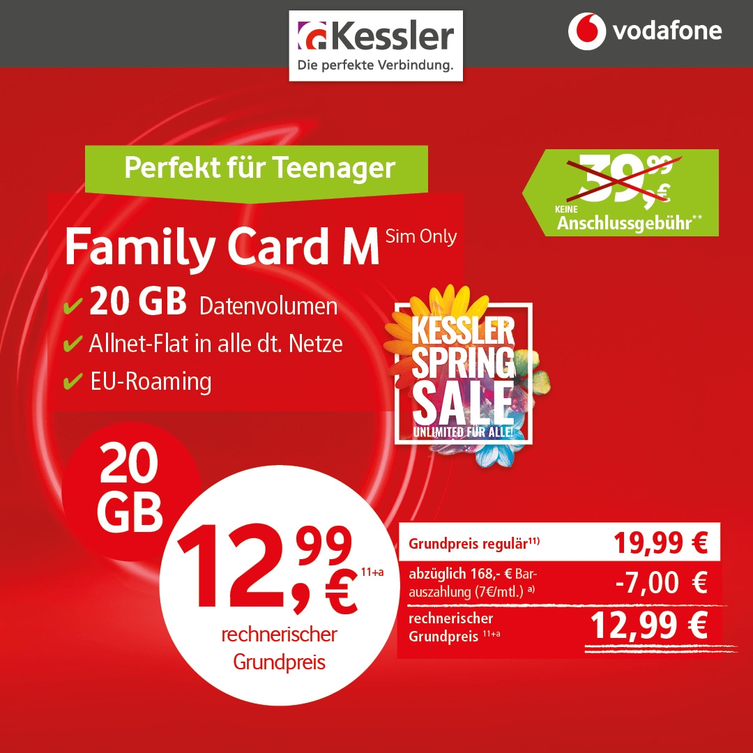 Vodafone Family Card XL für nur 19,99€ mtl.