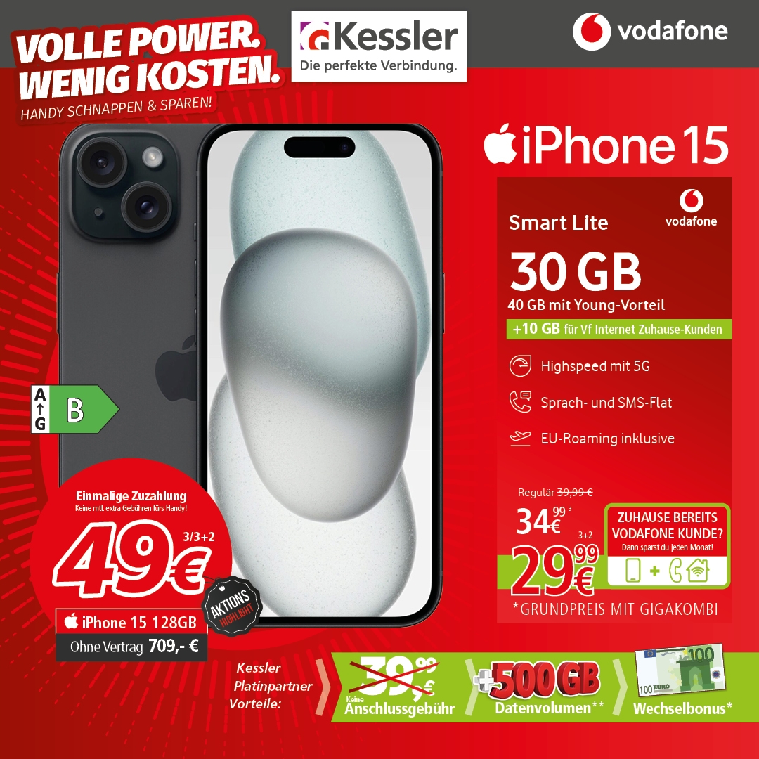Vodafone Smart Lite mit Apple iPhone 15 128GB