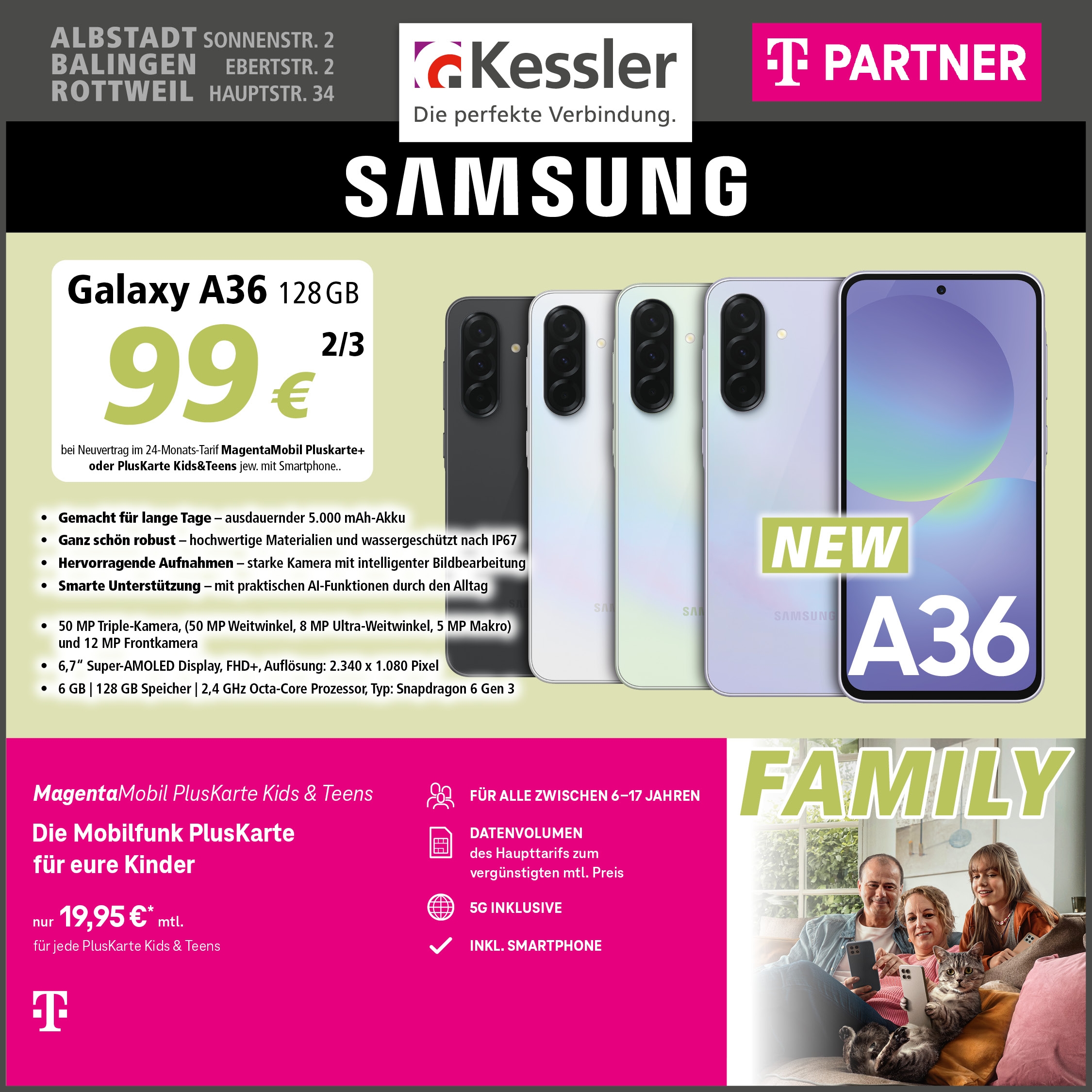 MagentaMobil PlusKarte Kids&Teen mit A36 128GB