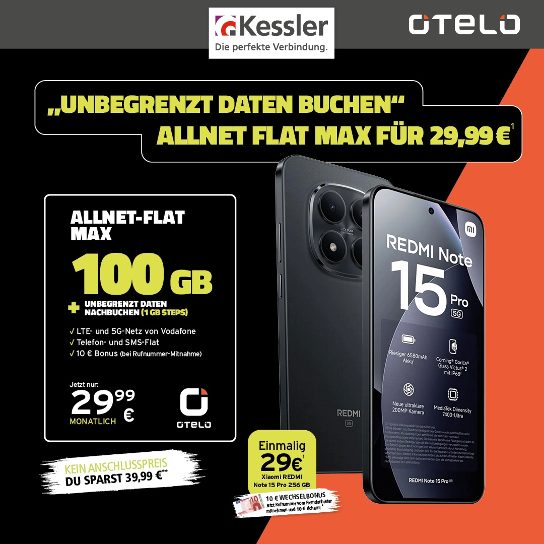 OTELO Allnet-Flat Max mit Xiaomi Note 15 Pro 256GB