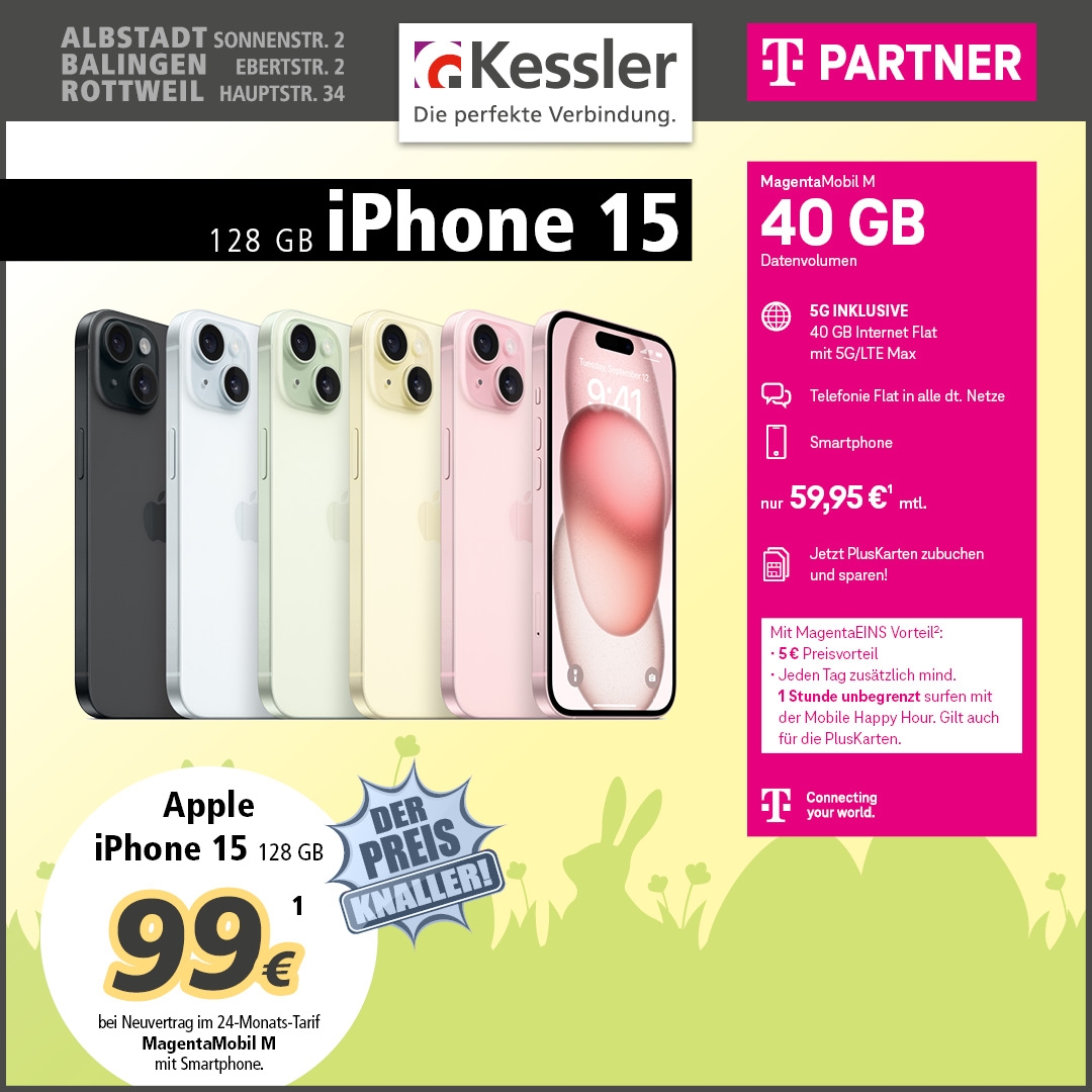 Magenta Mobil M mit Apple iPhone 15 128GB