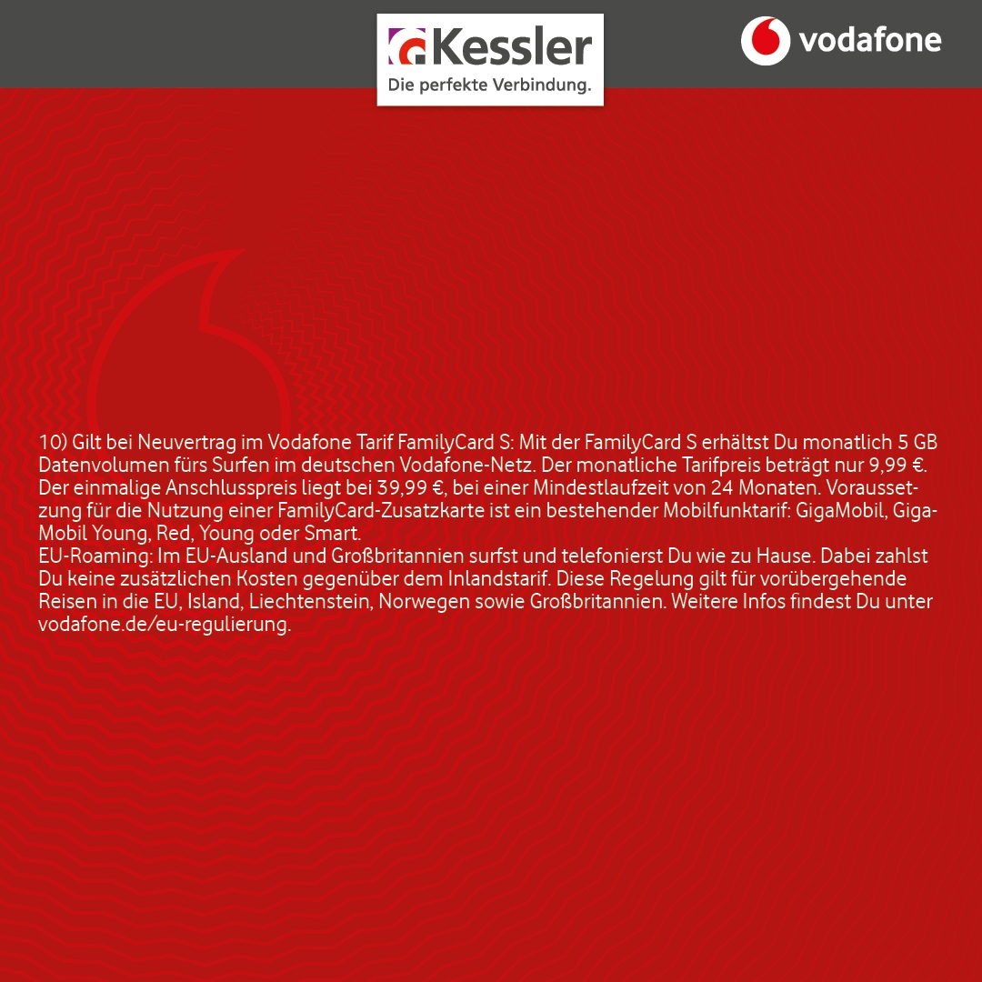 Vodafone Family Card S für nur 9,99€ mtl.