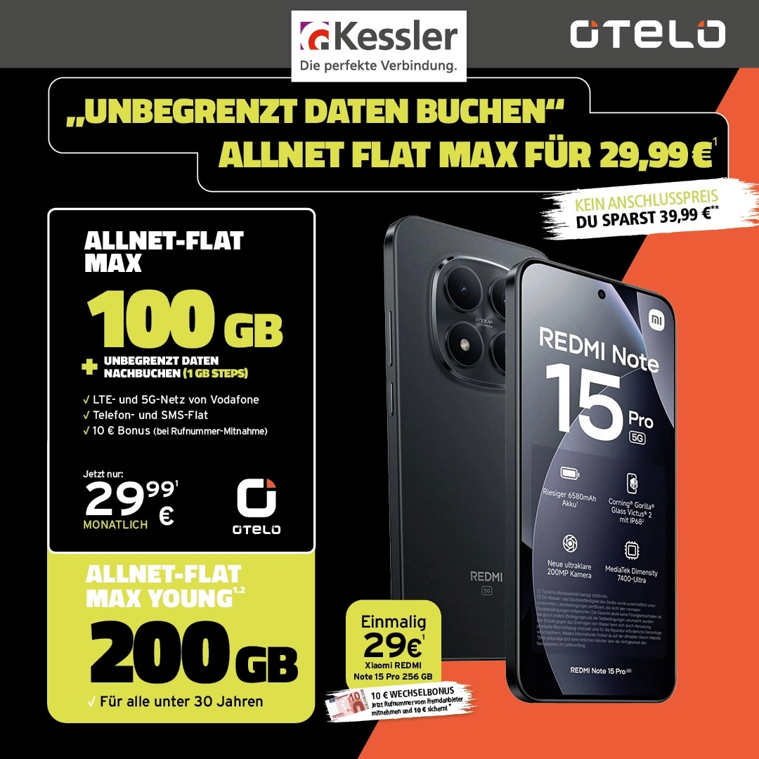 OTELO Allnet-Flat Max mit Xiaomi Note 15 Pro 256GB