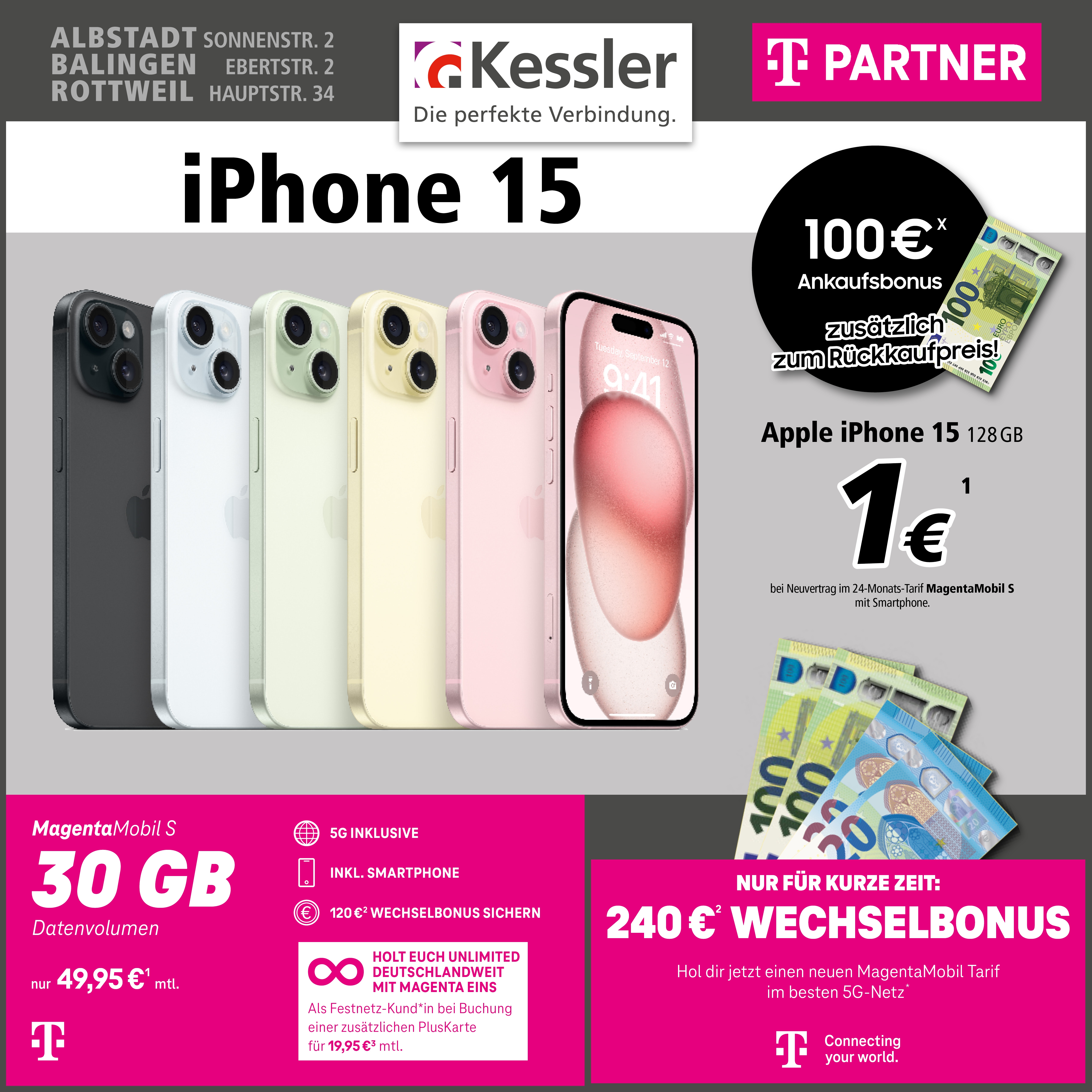 Magenta Mobil S mit IPhone 15 128GB
