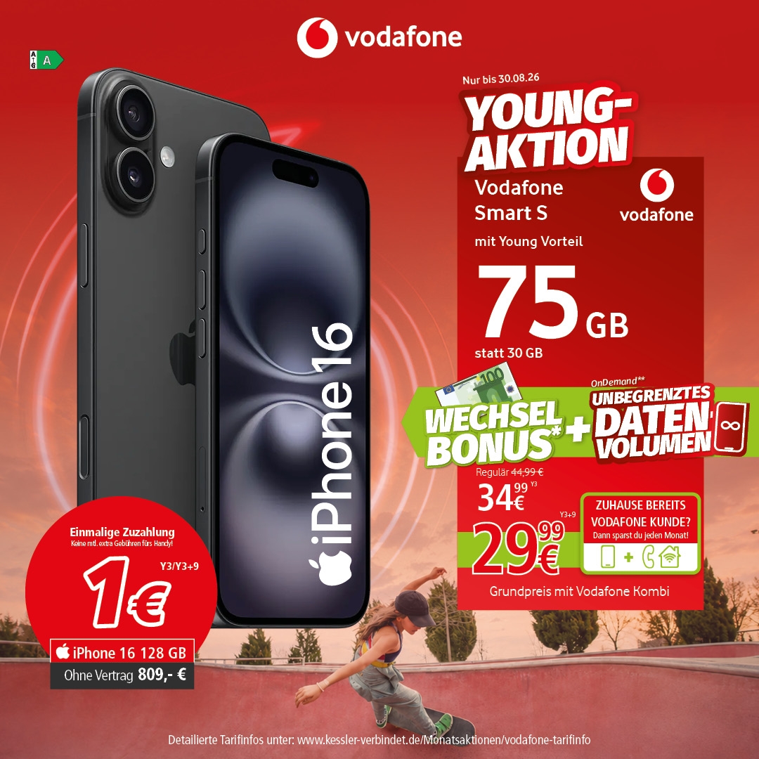 Vodafone Smart S Young mit iPhone 16 128GB
