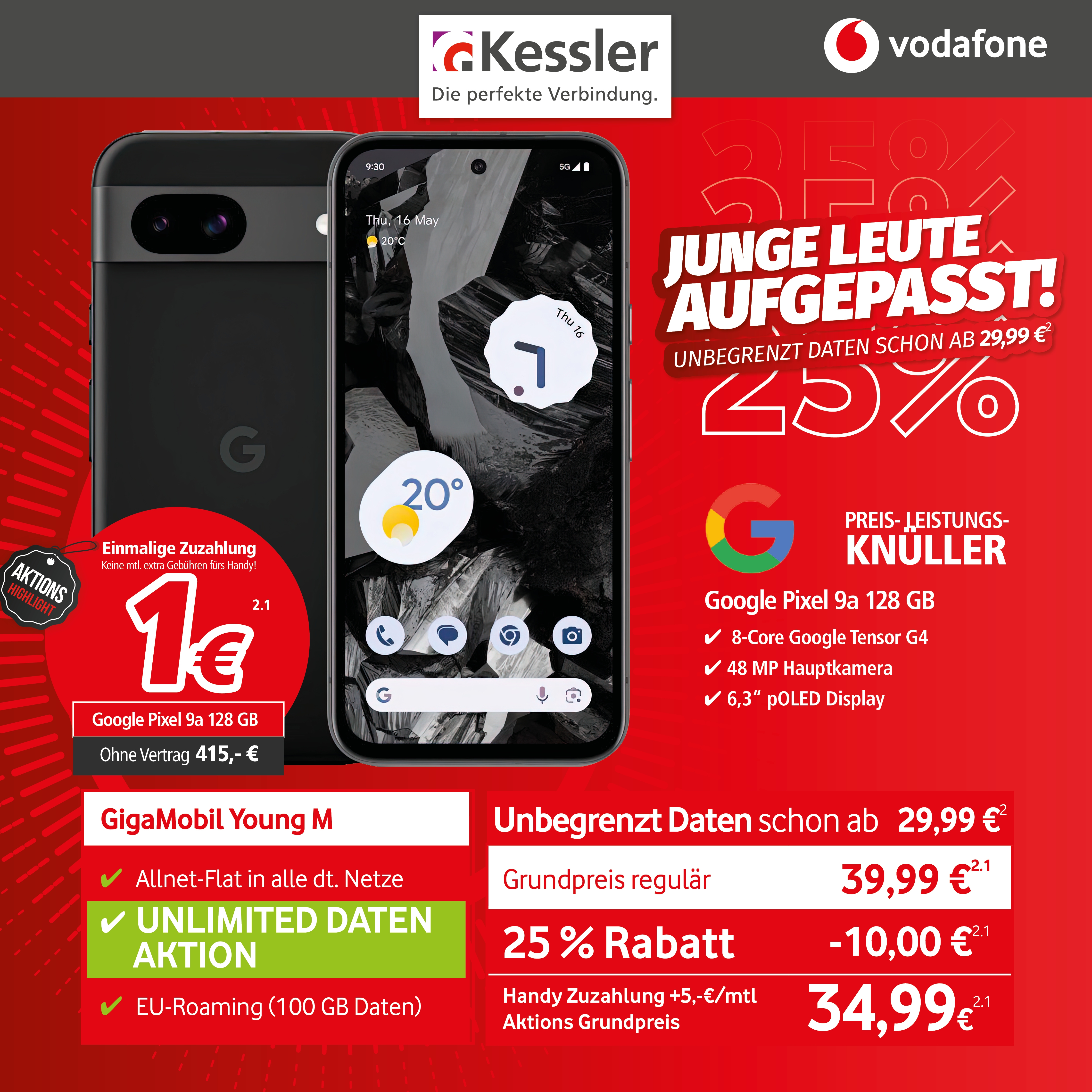 Vodafone GigaMobil Young M mit Google Pixel 9a