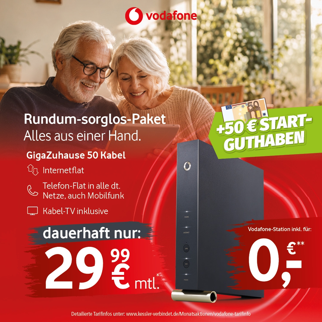 Vodafone GigaZuhause 50 Kabel für dauerhaft 29,99€
