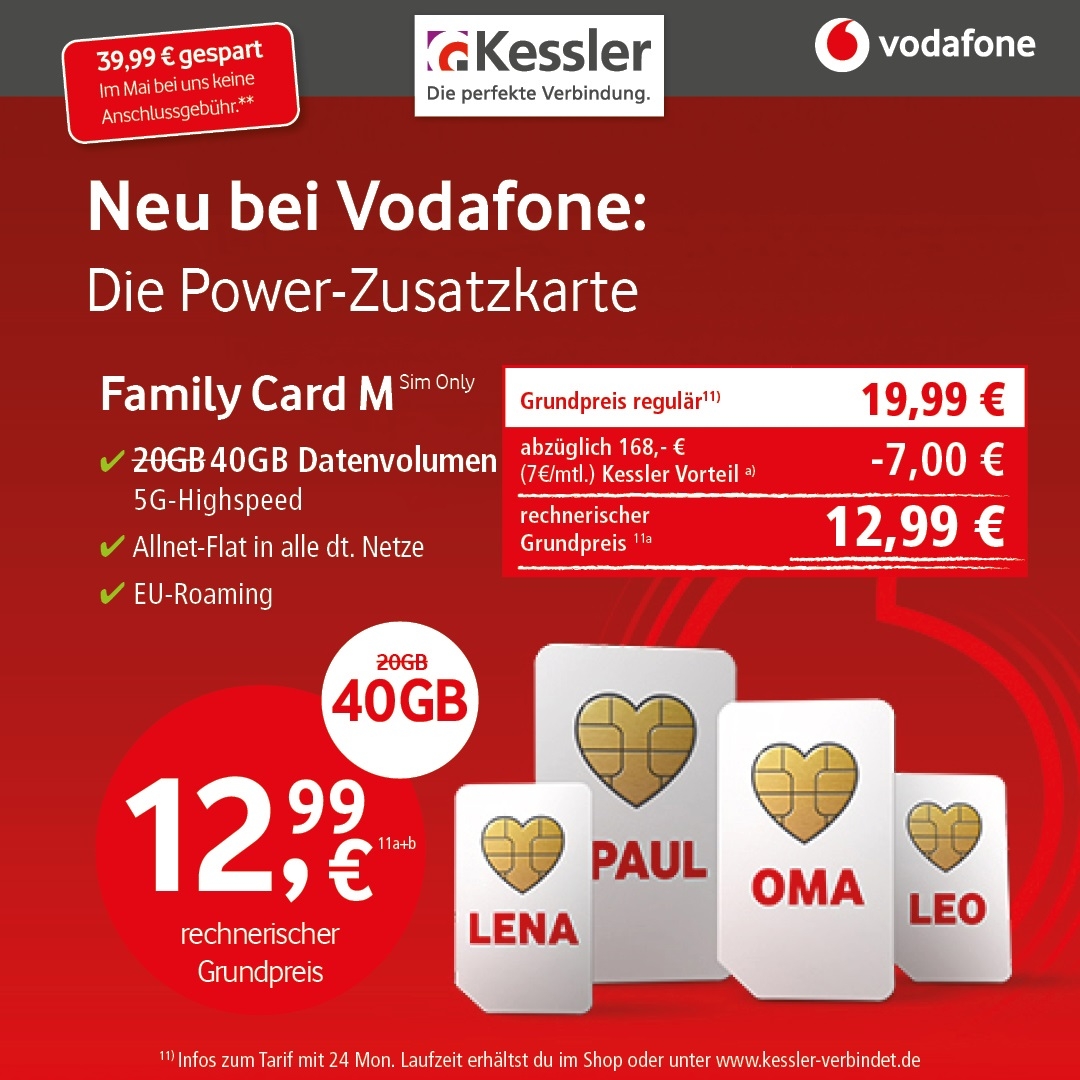 Vodafone Family Card M für nur 12,99€ mtl.