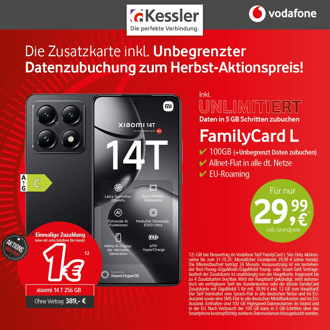 Vodafone FamilyCard L mit Xiaomi 14T