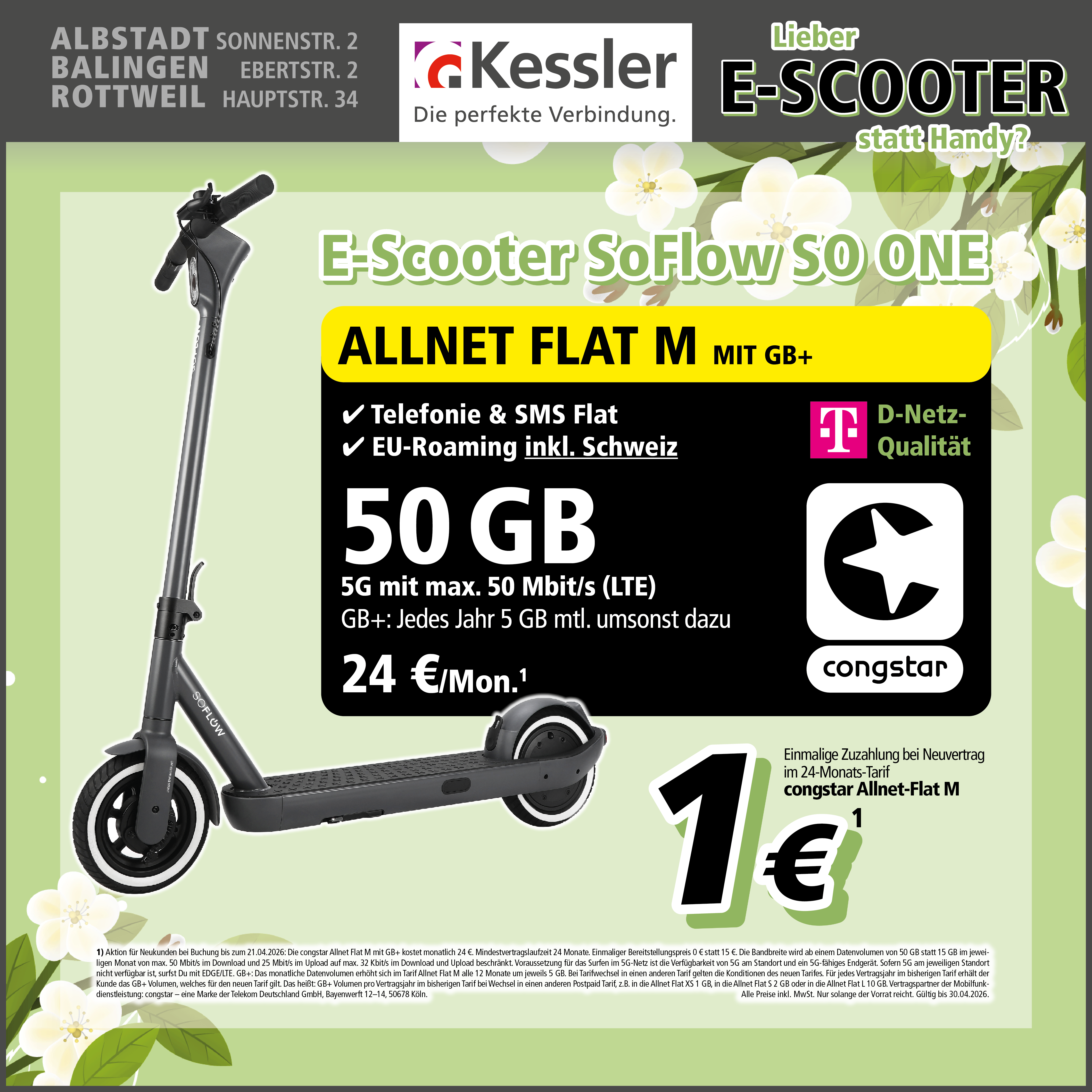 Congstar Allnet M mit GB+ mit SoFlow E-Scooter
