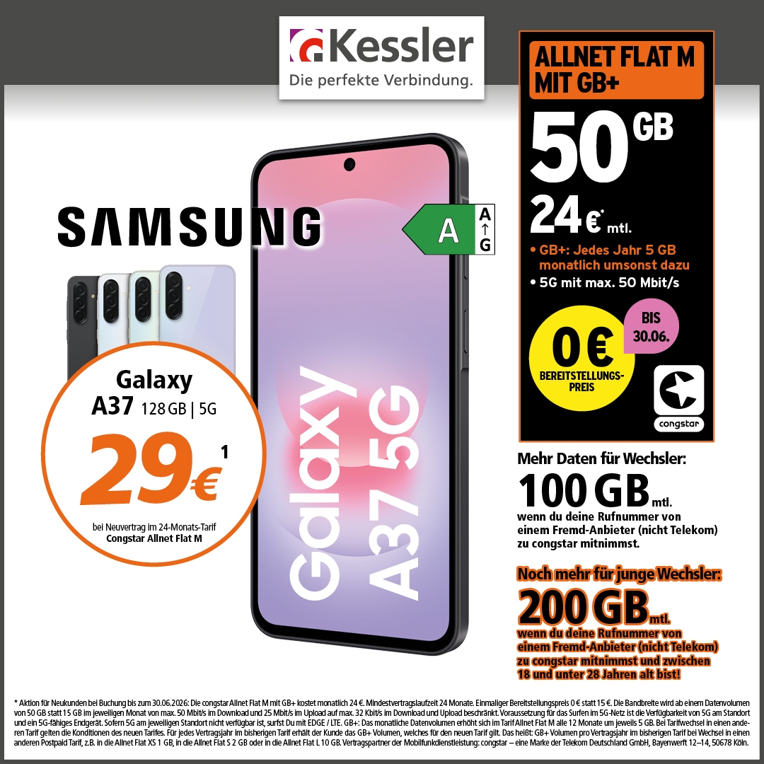 Congstar Allnet M mit GB+ und Samsung A37 5G