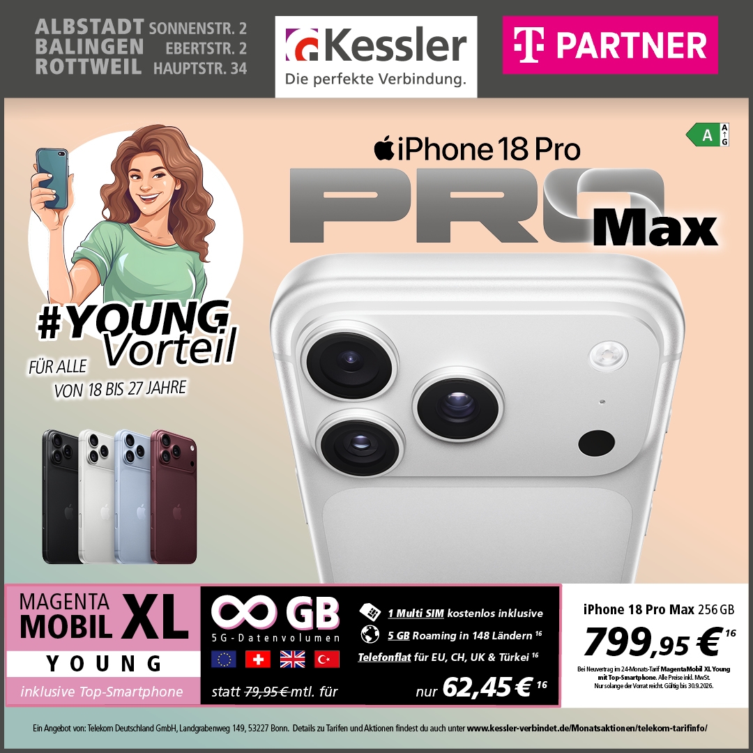 MagentaMobil XL Young mit iPhone 18 Pro Max 256GB