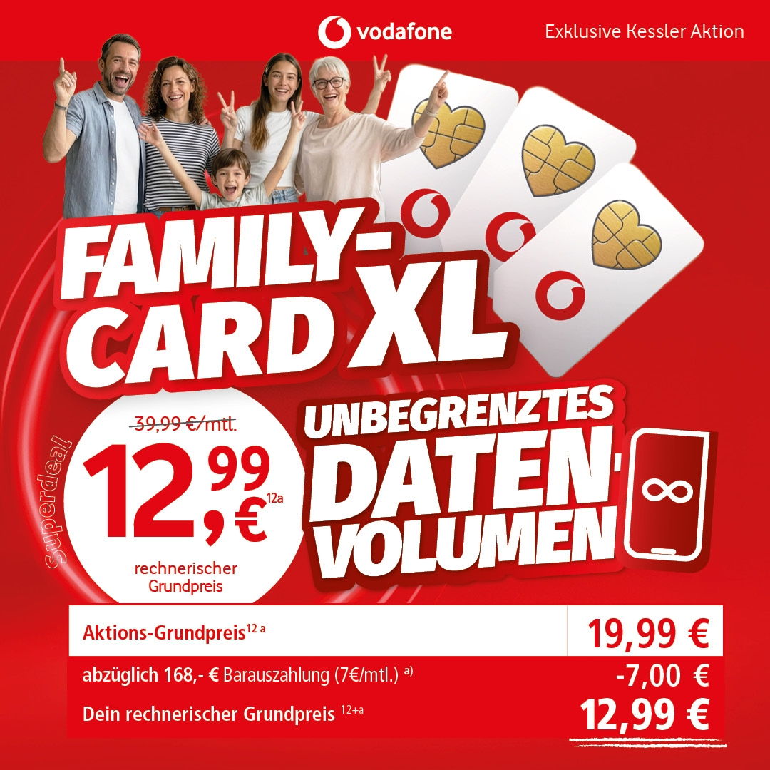 Vodafone Family Card XL für nur 12,99€ mtl.