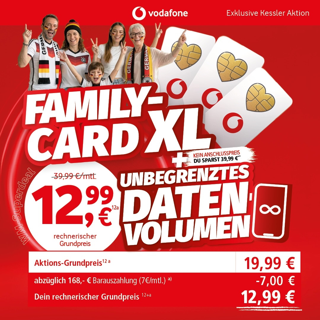 Vodafone Family Card XL für nur 12,99€ mtl.