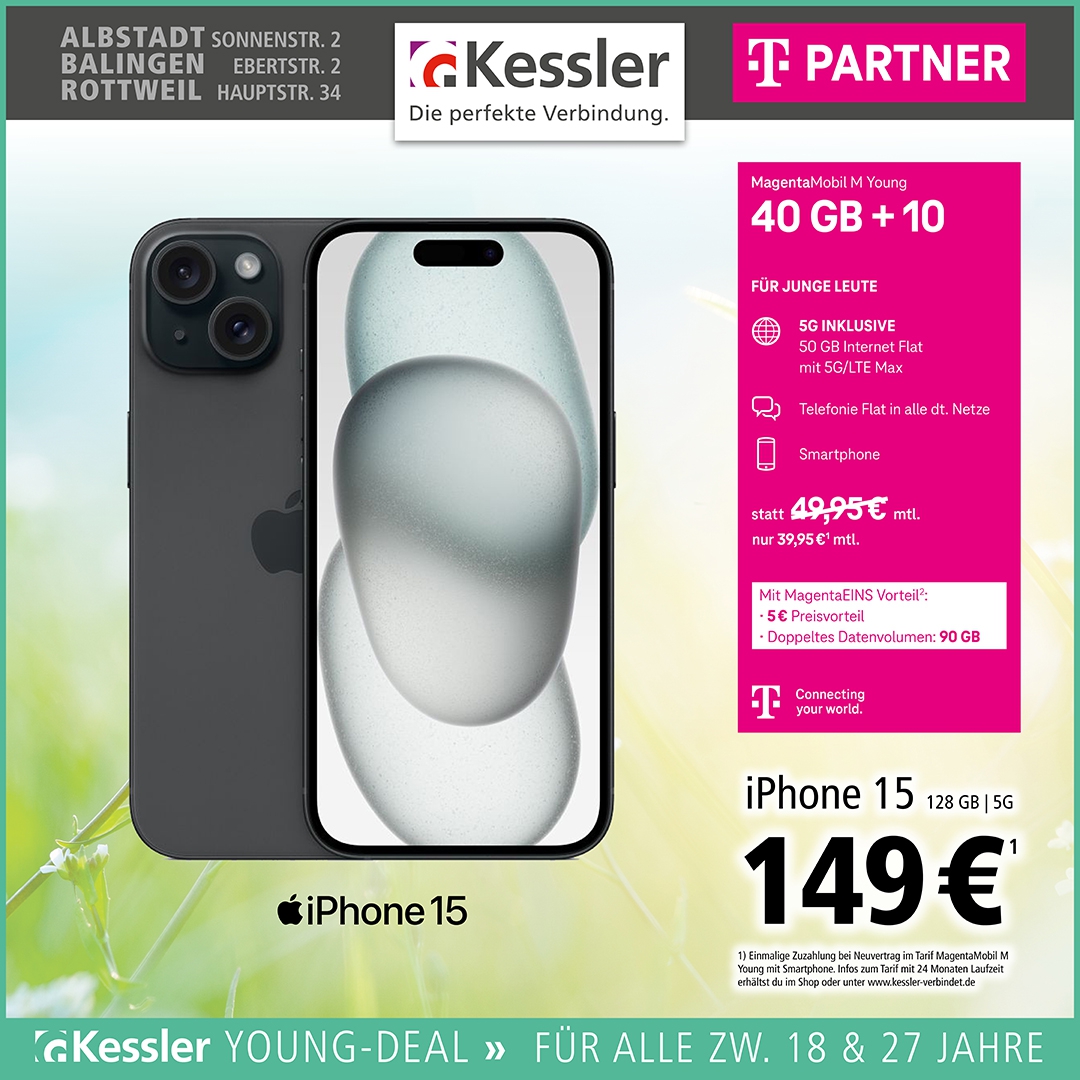 MagentaMobil M Young mit IPhone 15