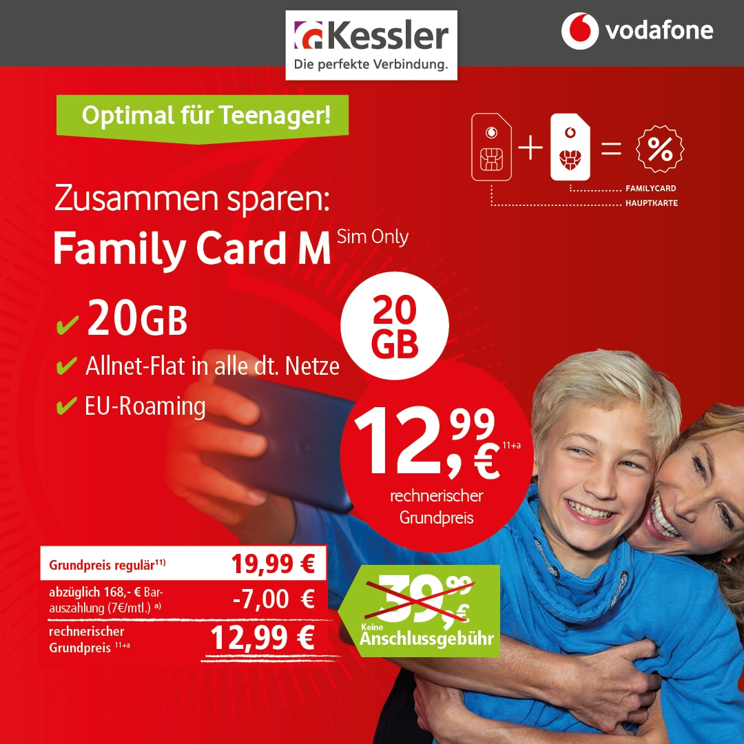 Vodafone Family Card M für nur 12,99€ mtl.