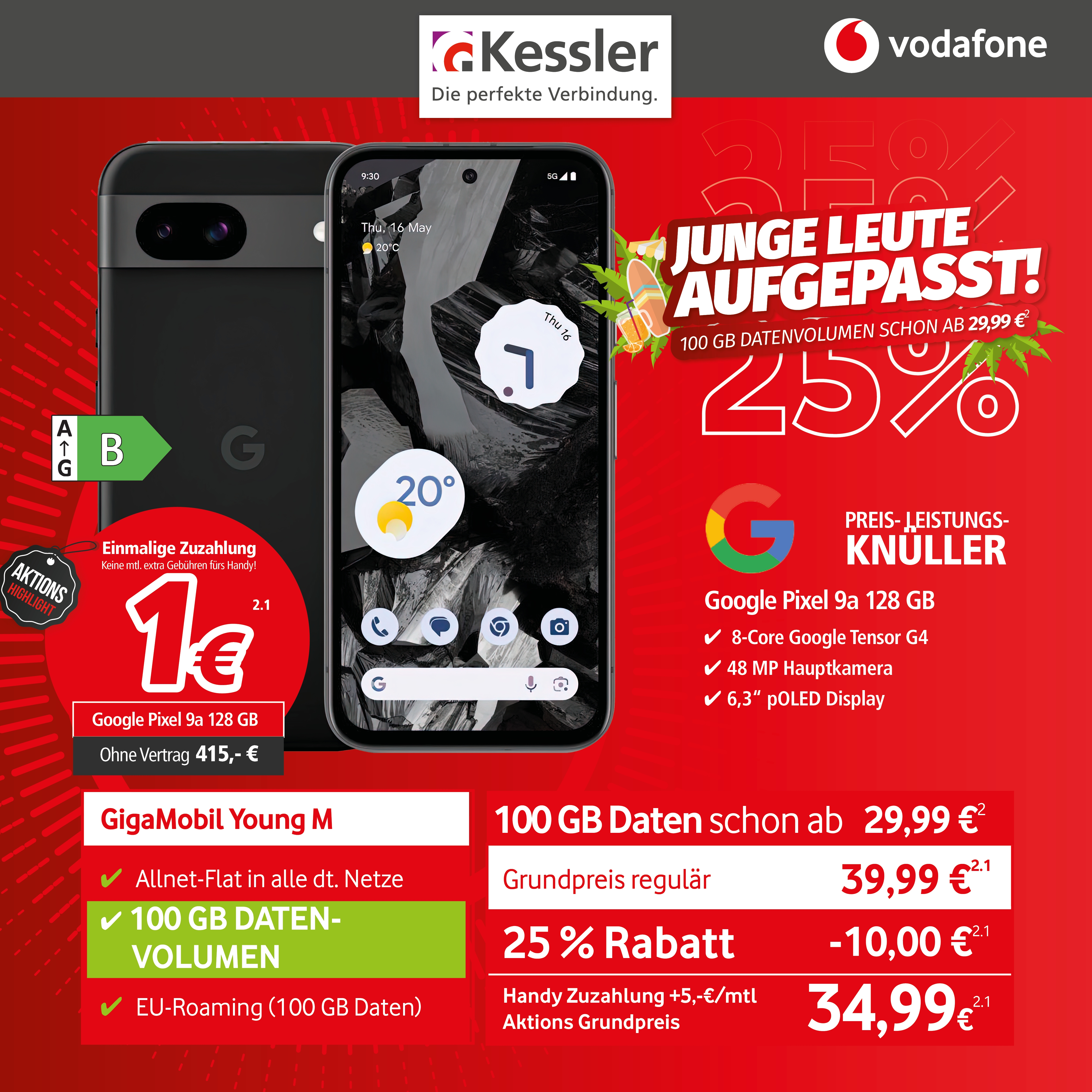 Vodafone GigaMobil Young M mit Google Pixel 9a