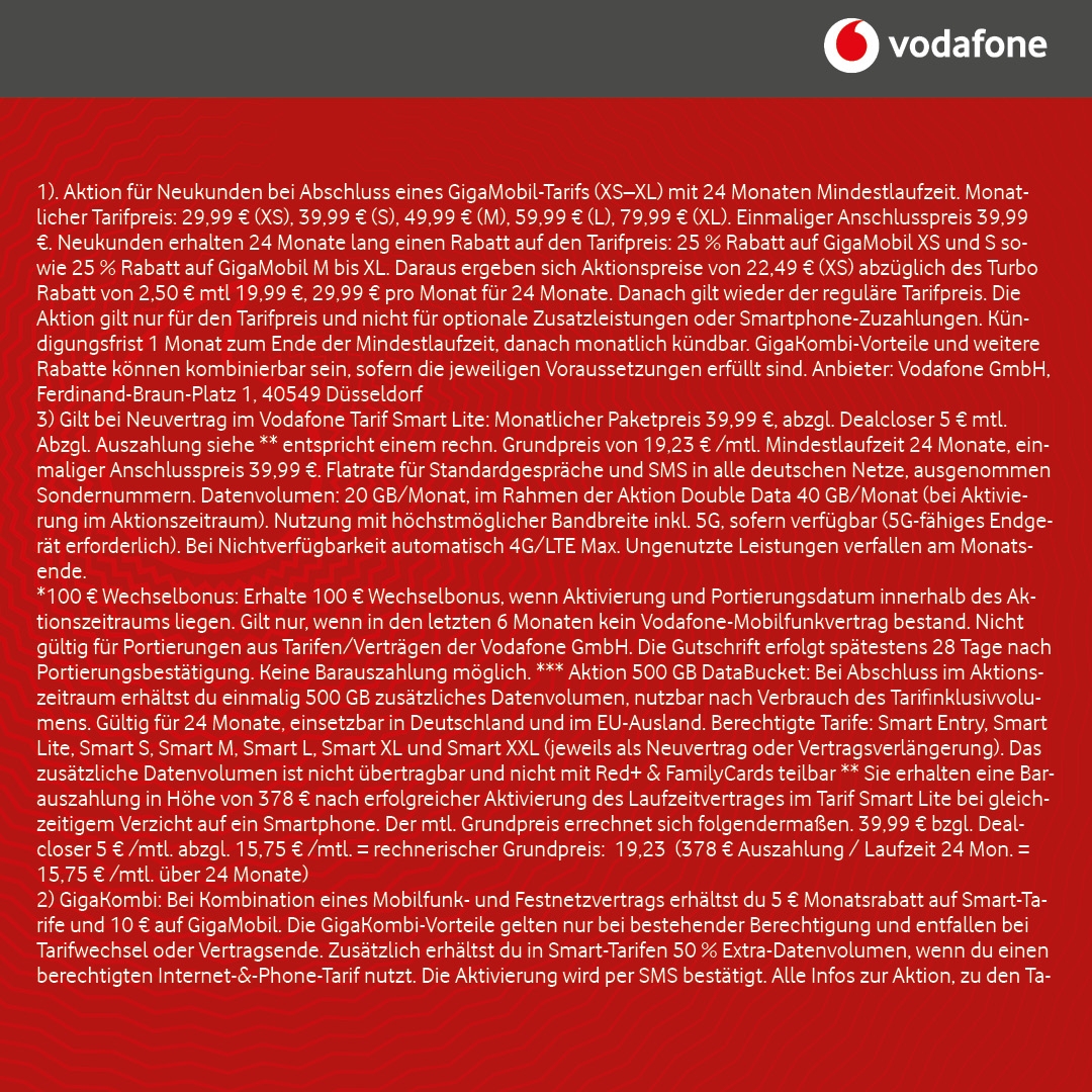 Vodafone Tarif-Highlights ohne Handy