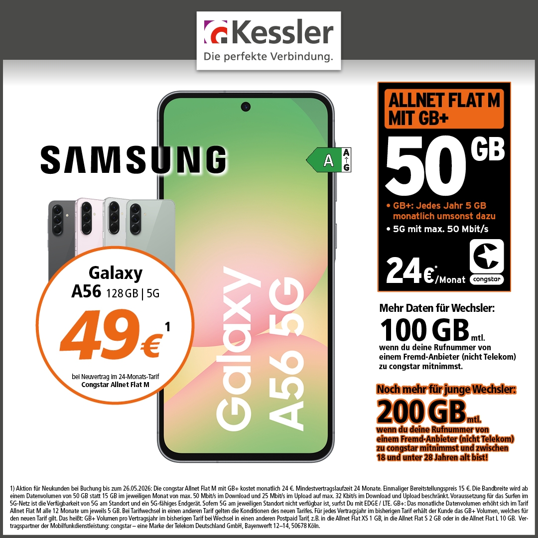 Congstar Allnet M mit Samsung Galaxy A56 128GB