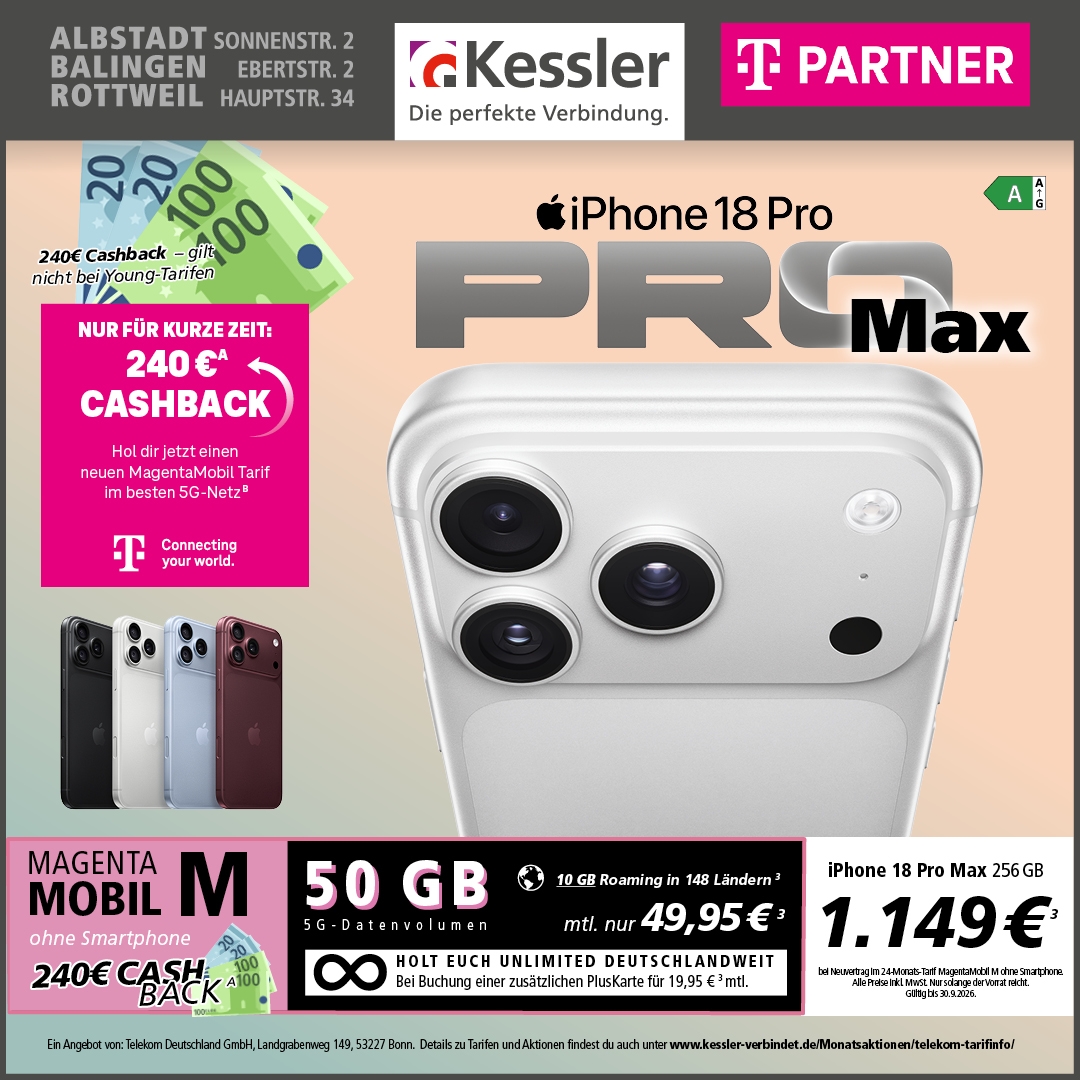 MagentaMobil M mit iPhone 18 Pro Max 256GB