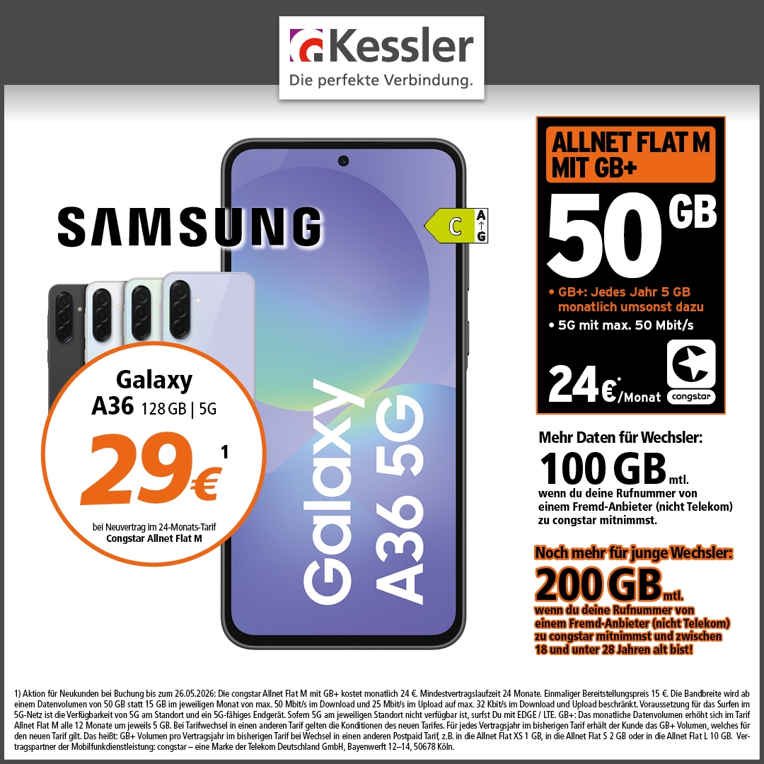 Congstar Allnet M mit GB+ und Samsung A36 5G