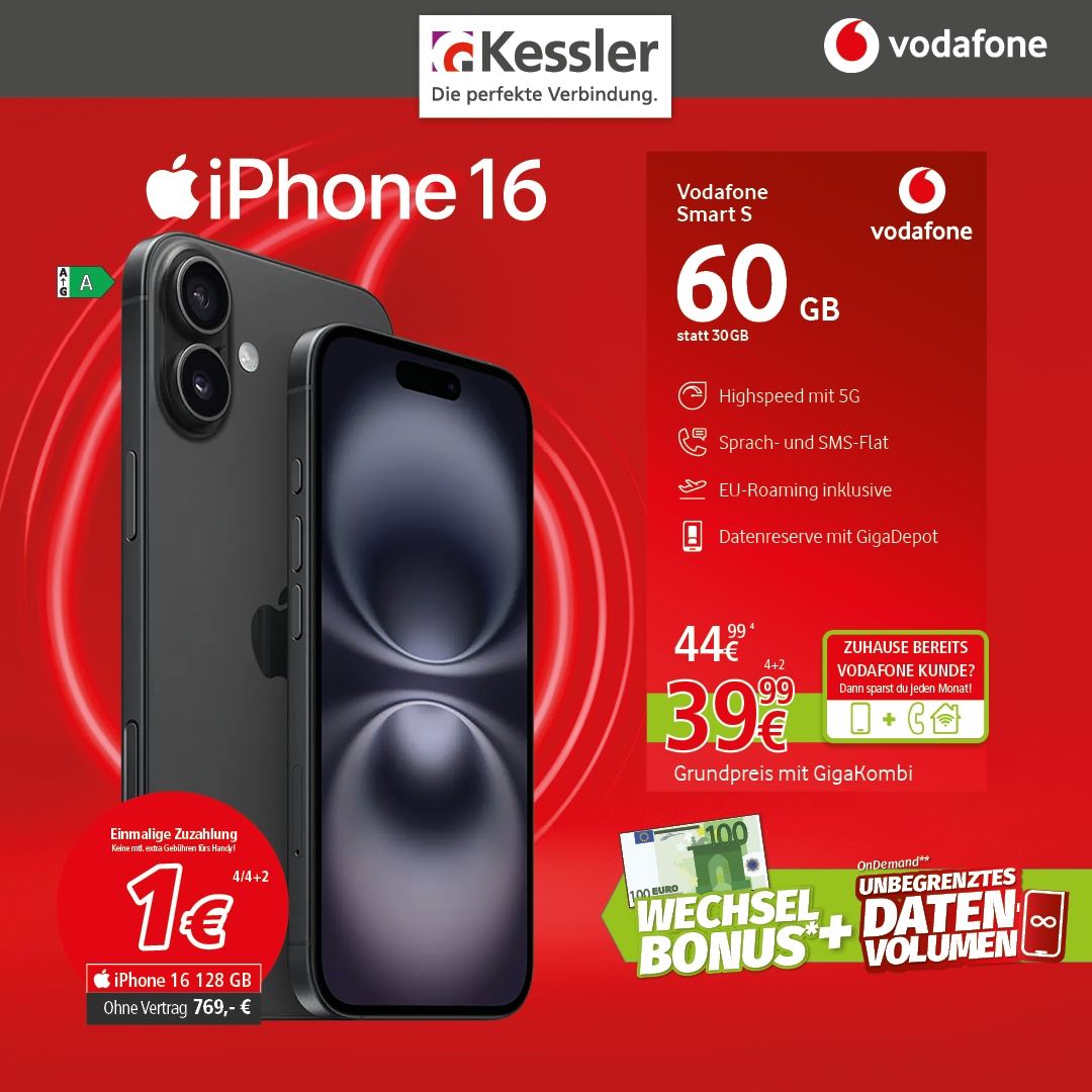 Vodafone Smart S mit IPhone 16 128GB