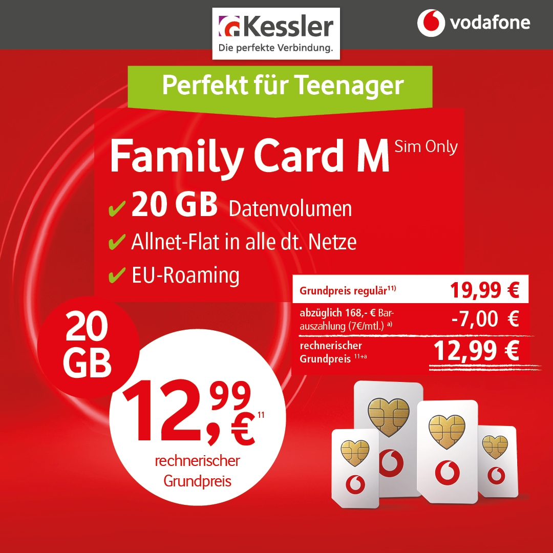 Vodafone Family Card M für nur 12,99€ mtl.