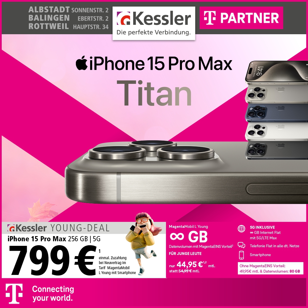 Magenta Mobil L Young mit IPhone 15 Pro Max