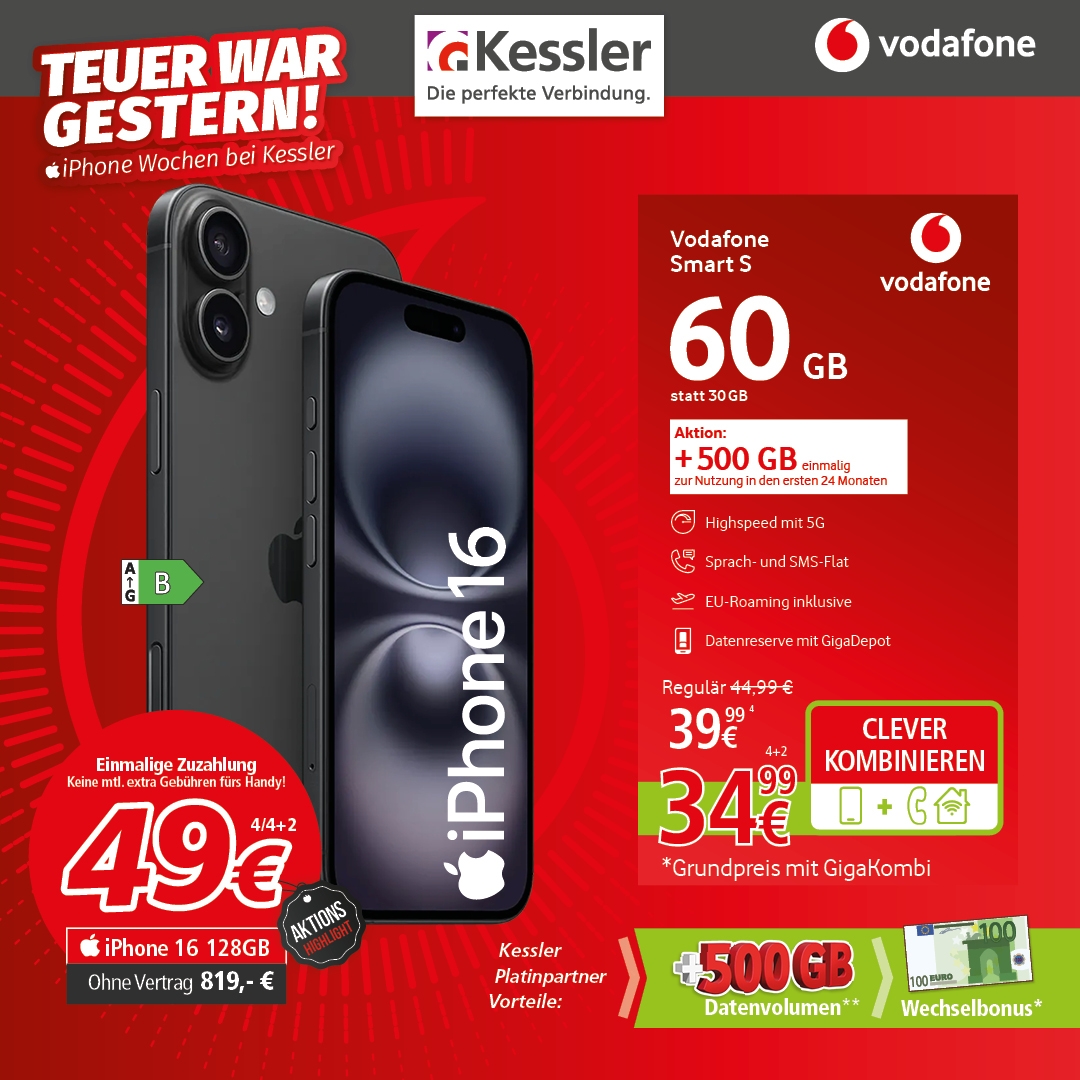 Vodafone Smart S mit IPhone 16 128GB