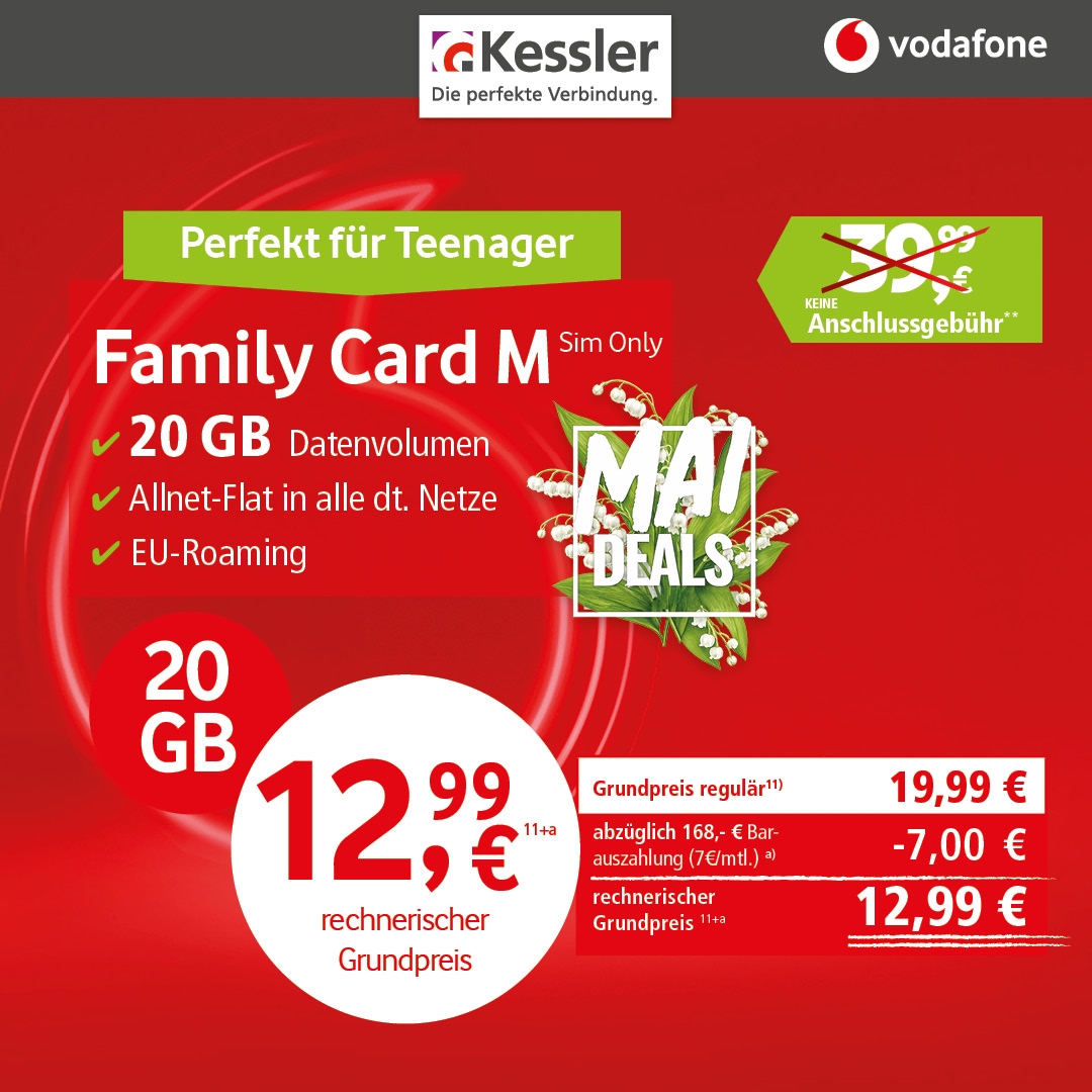 Vodafone Family Card M für nur 12,99€ mtl.