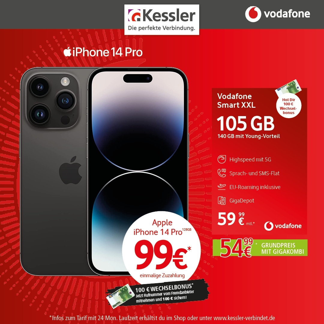Vodafone Smart XXL mit 105GB und IPhone 14 Pro