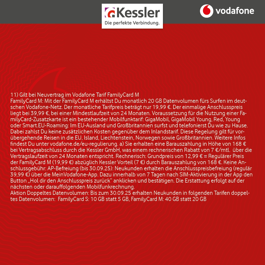 Vodafone Family Card M für nur 12,99€ mtl.
