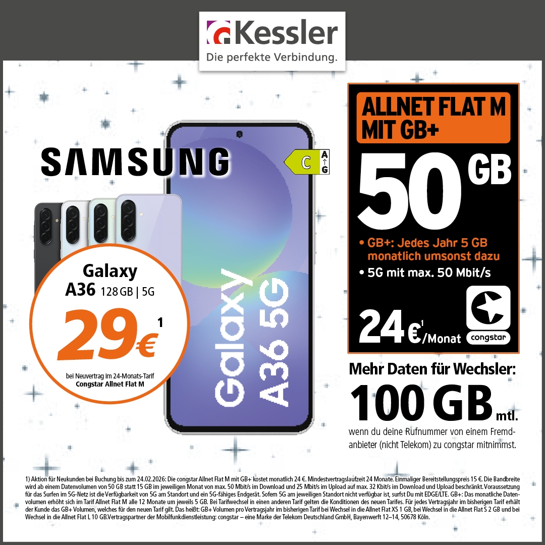 Congstar Allnet M mit GB+ und Samsung A36 5G