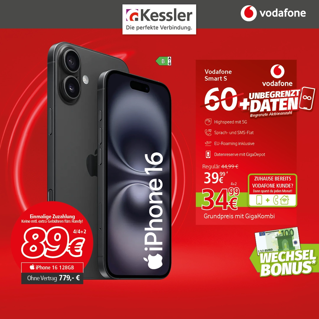 Vodafone Smart S mit IPhone 16 128GB
