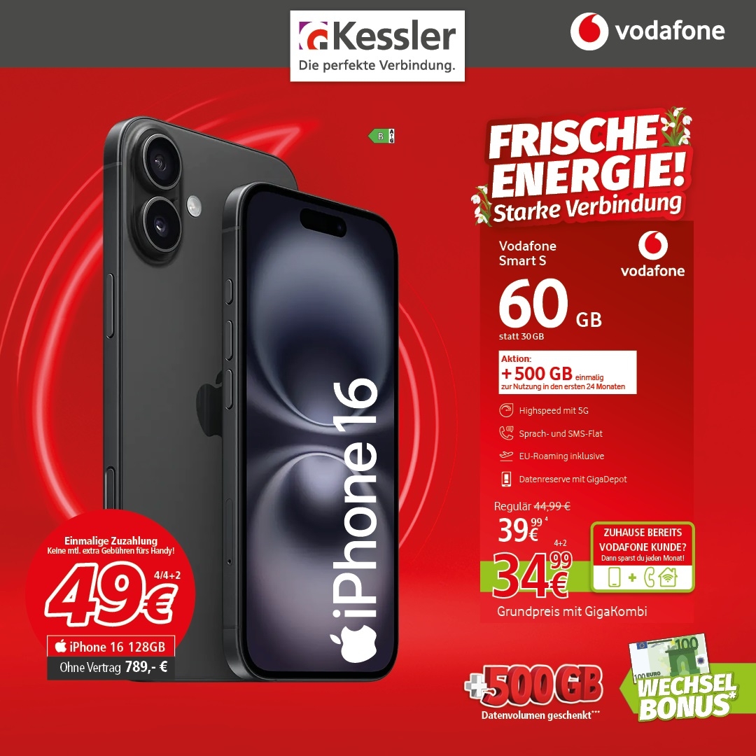 Vodafone Smart S mit IPhone 16 128GB