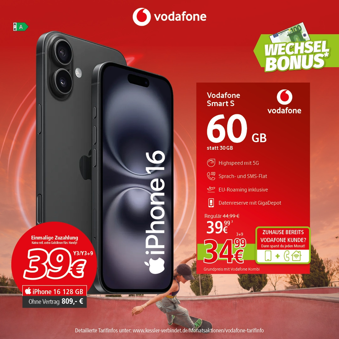 Vodafone Smart S mit IPhone 16 128GB