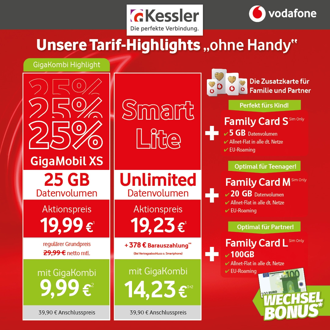 Vodafone Tarif-Highlights ohne Handy