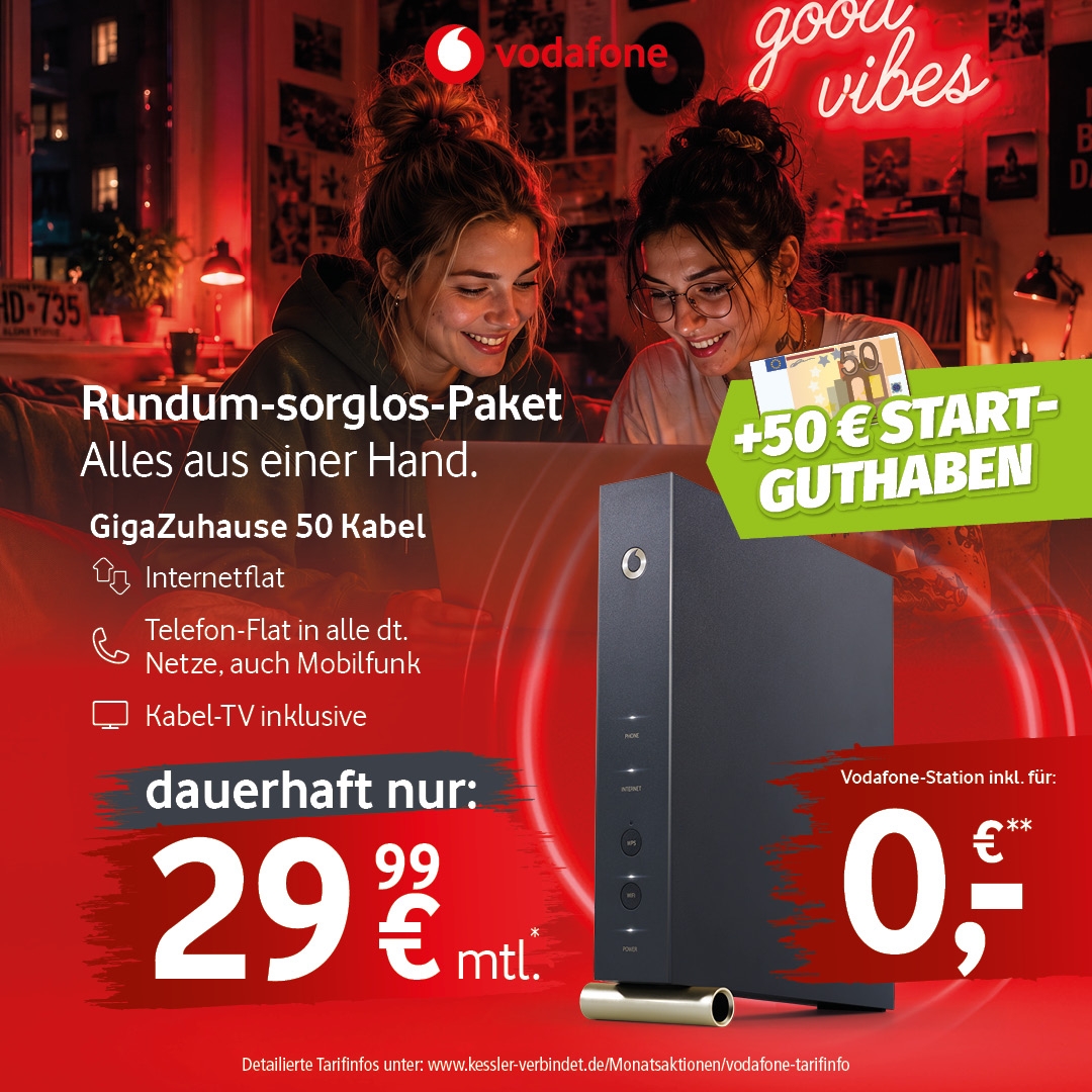 Vodafone GigaZuhause 50 Kabel für dauerhaft 29,99€