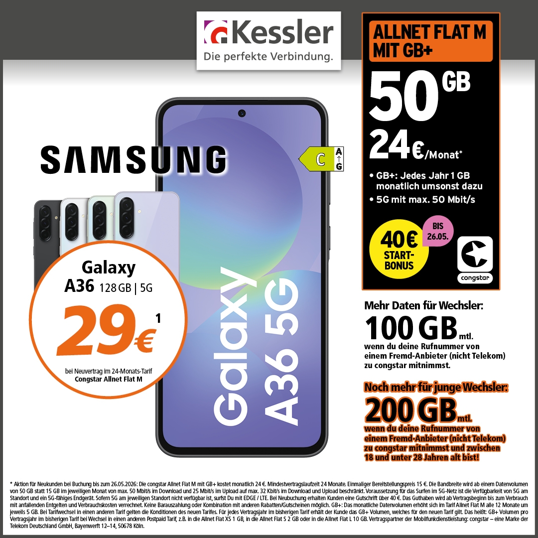 Congstar Allnet M mit GB+ und Samsung A36 5G