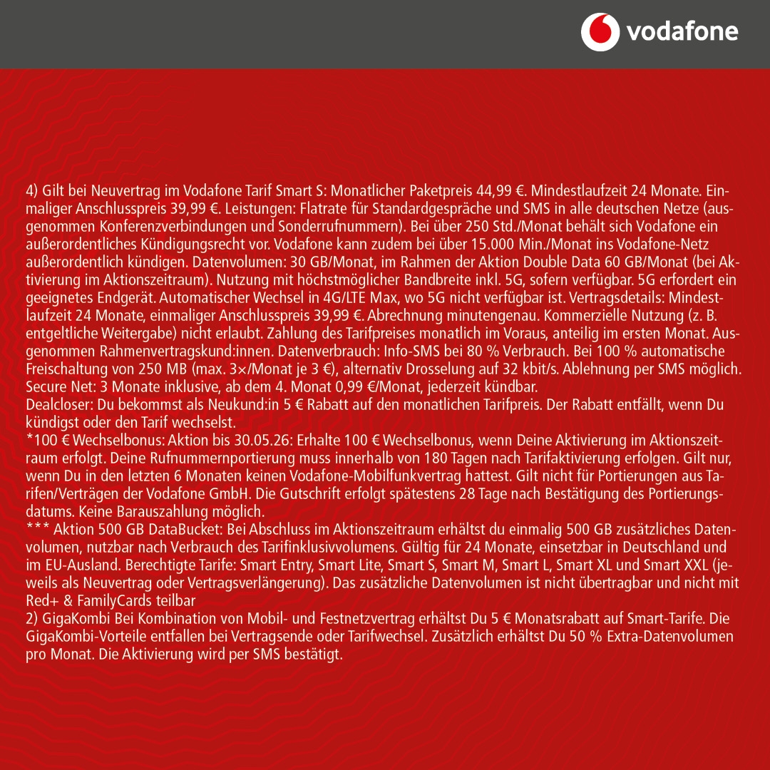 Vodafone Smart S mit IPhone 16 128GB