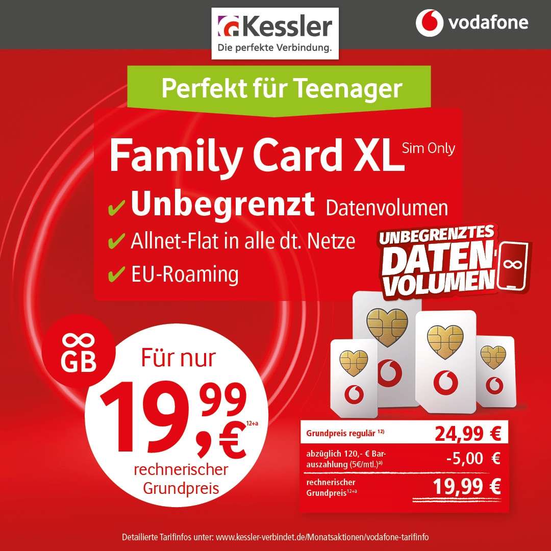 Vodafone Family Card XL für nur 19,99€ mtl.