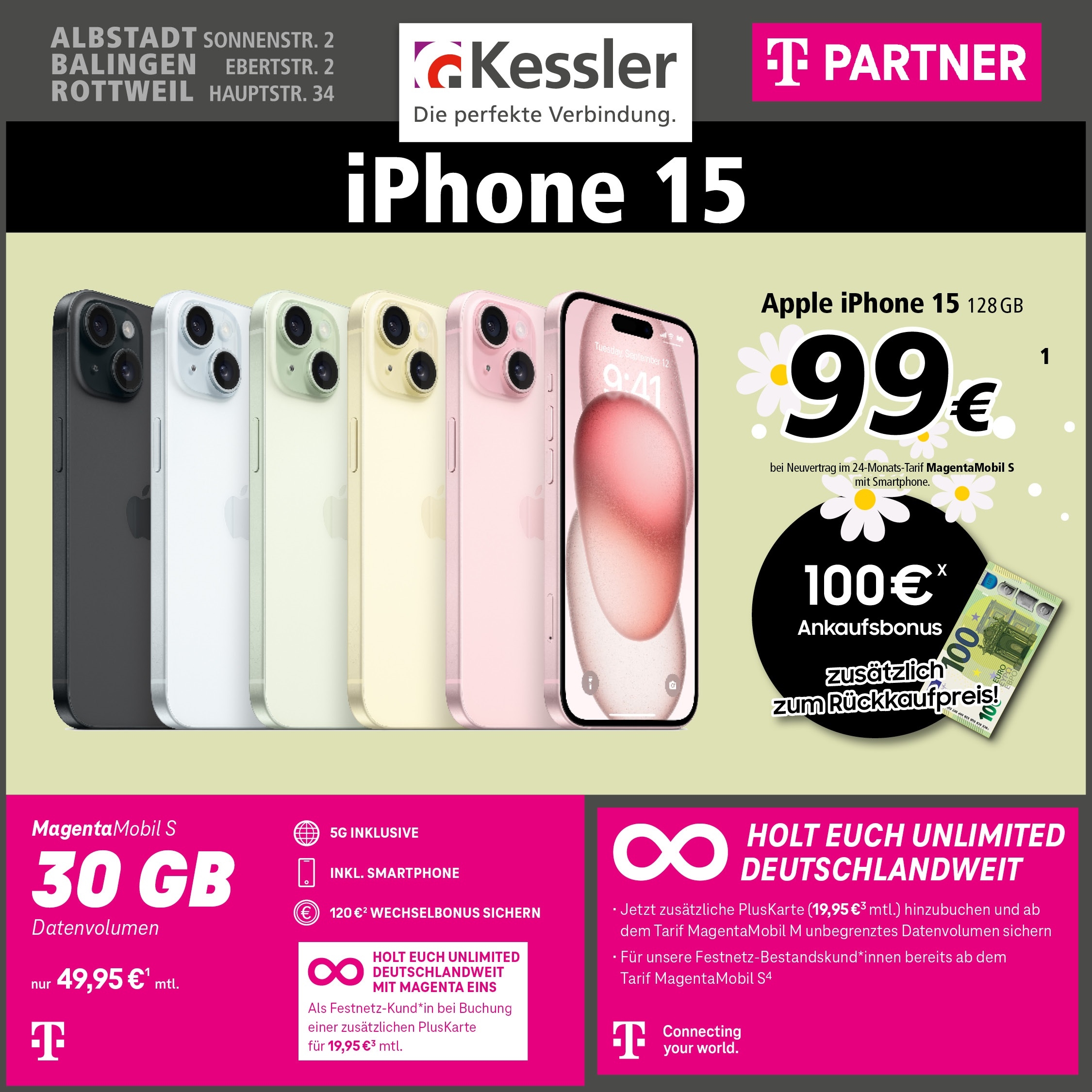 Magenta Mobil S mit IPhone 15 128GB