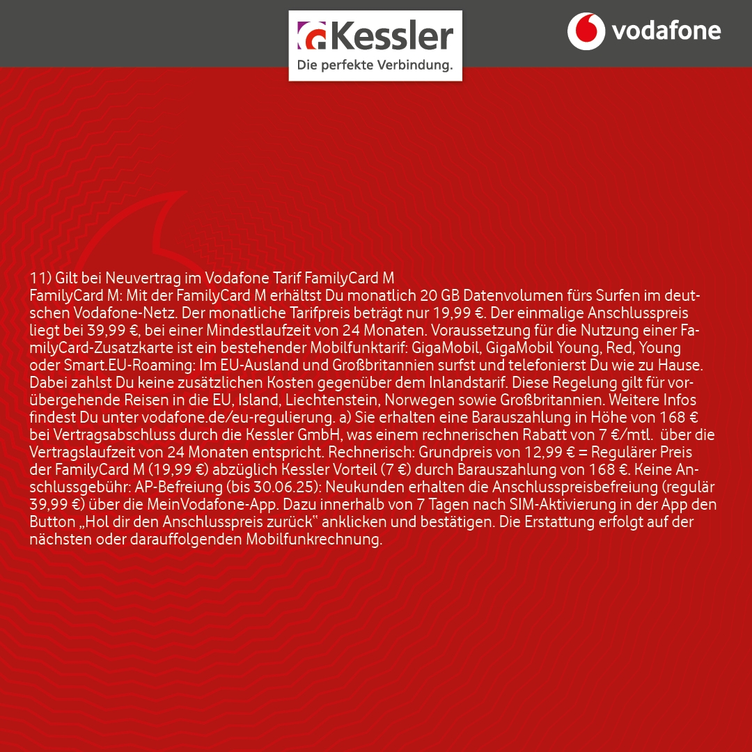Vodafone Family Card M für nur 12,99€ mtl.