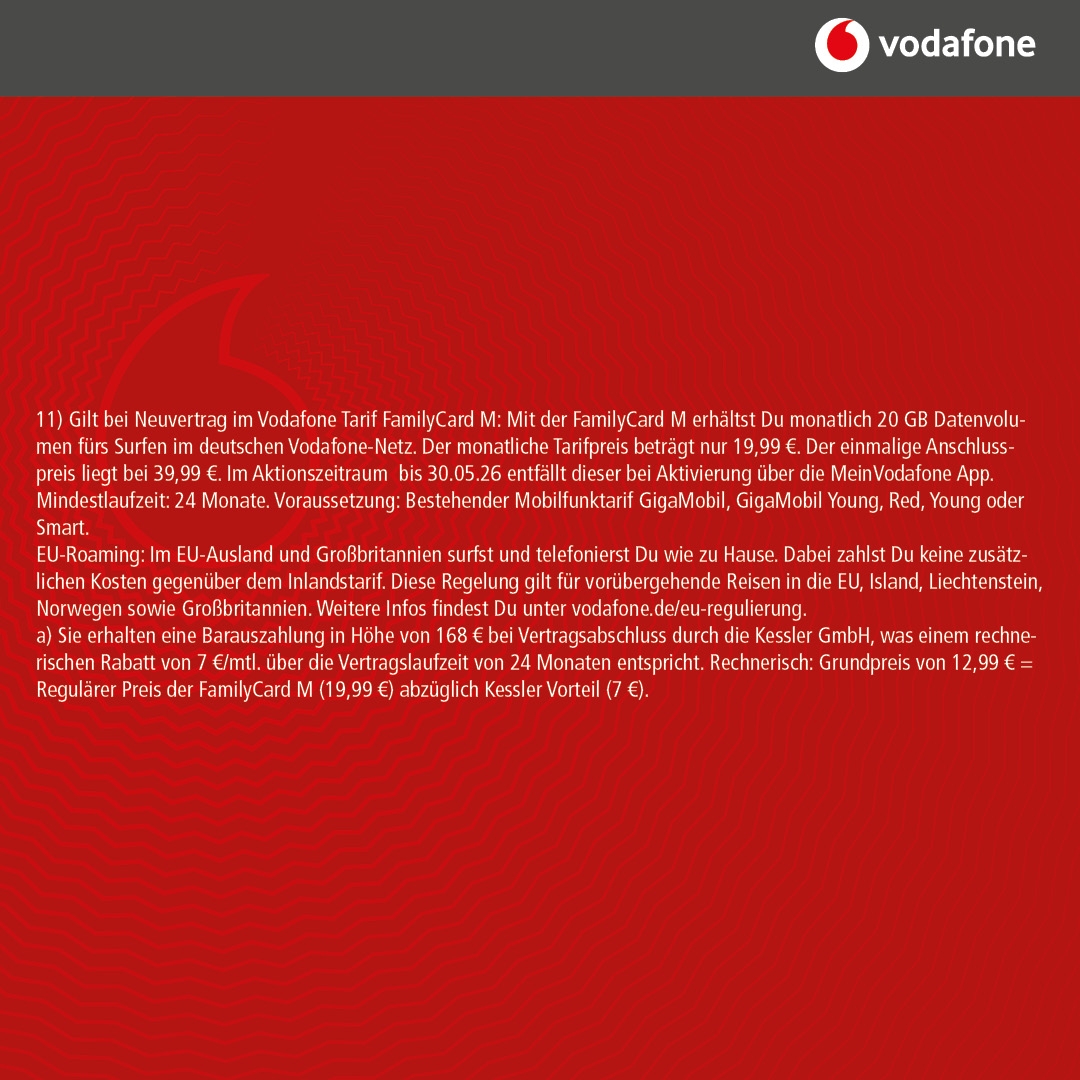 Vodafone Family Card M für nur 12,99€ mtl.