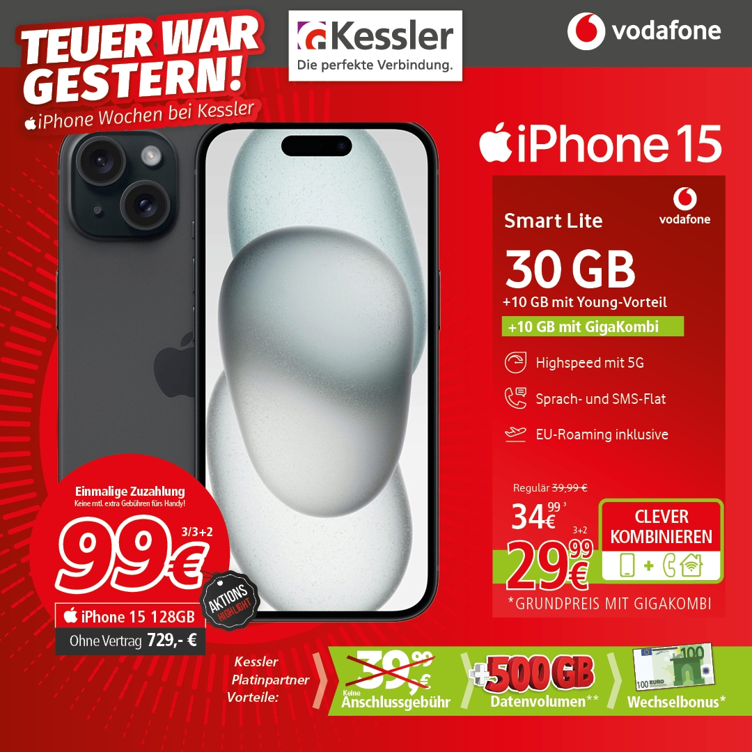 Vodafone Smart Lite mit Apple iPhone 15 128GB