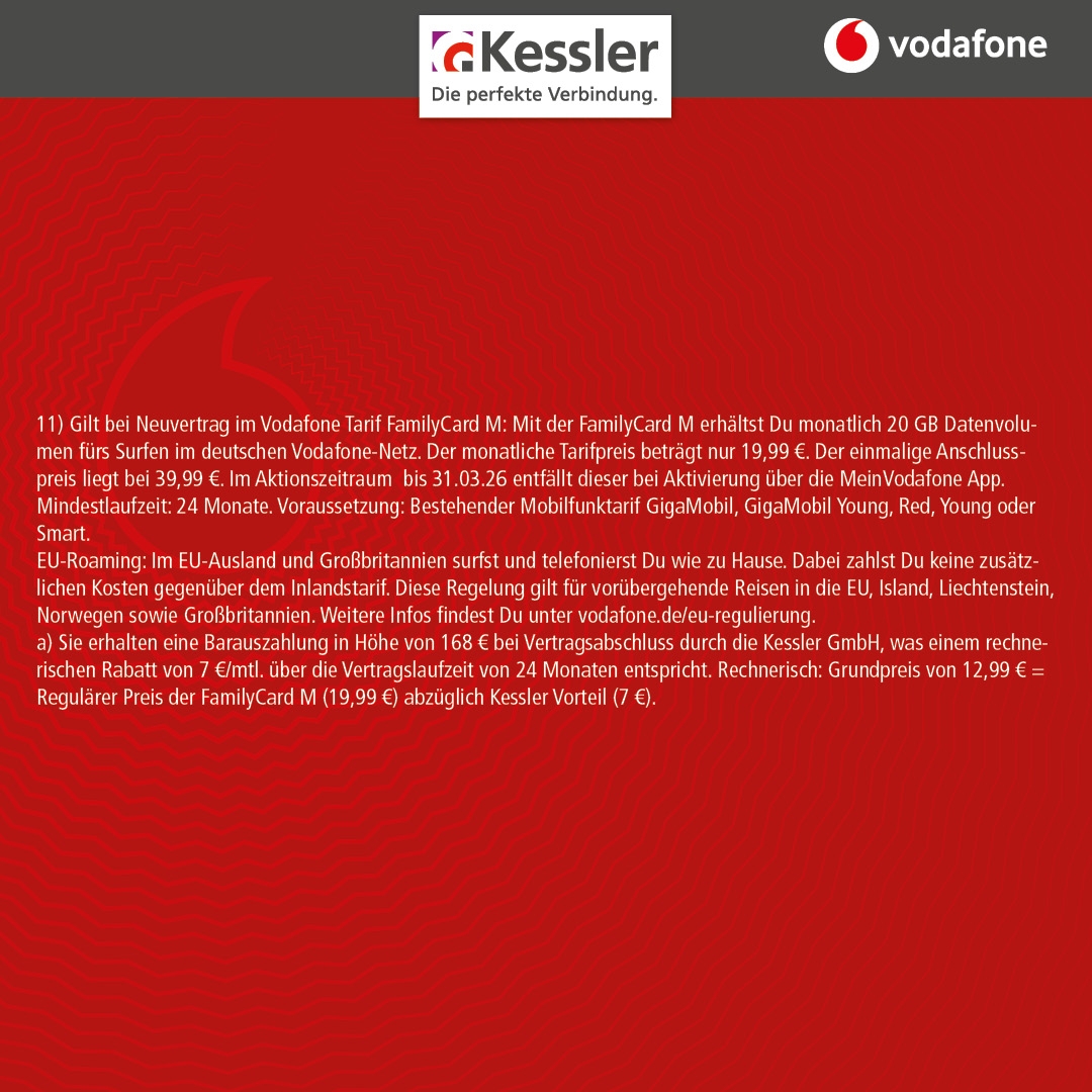 Vodafone Family Card M für nur 12,99€ mtl.