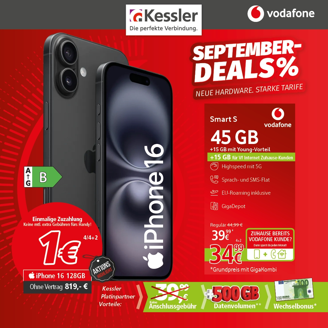 Vodafone Smart S mit IPhone 16 128GB