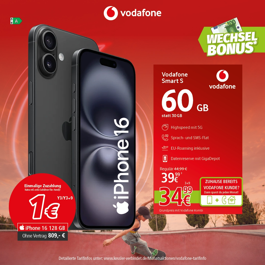 Vodafone Smart S mit IPhone 16 128GB