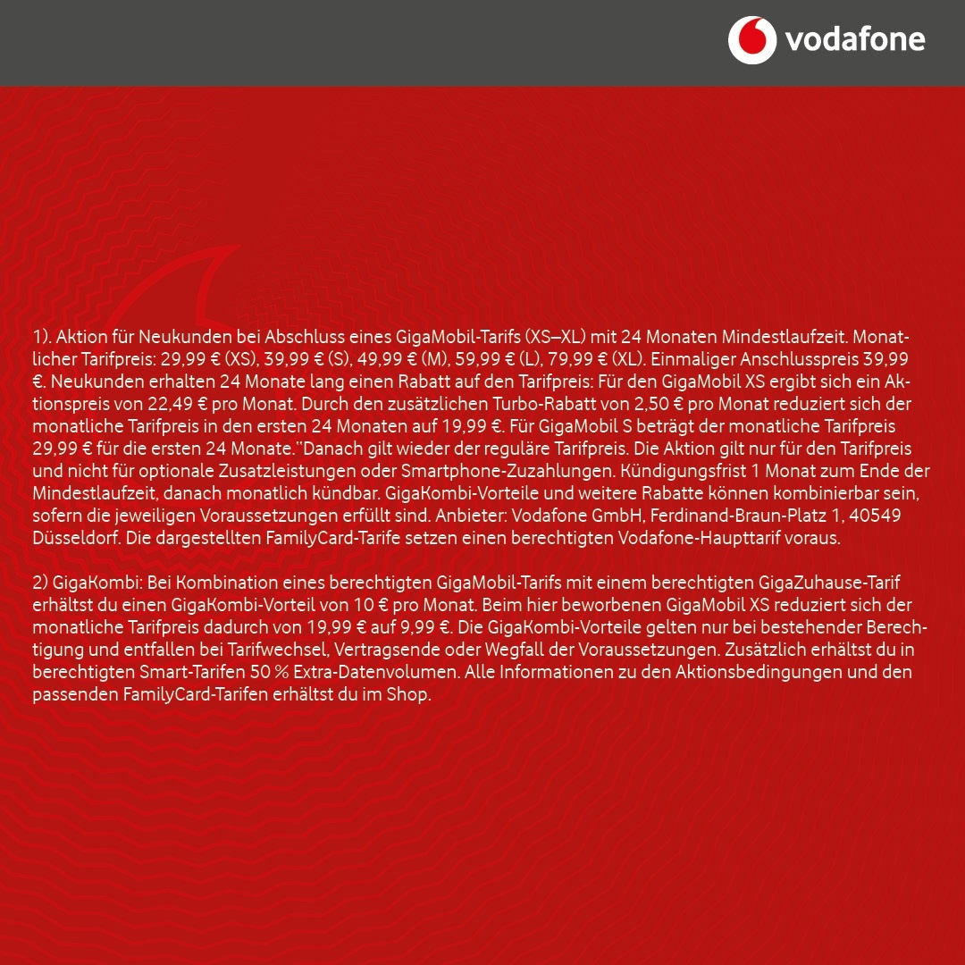 Vodafone Tarif-Highlights ohne Handy