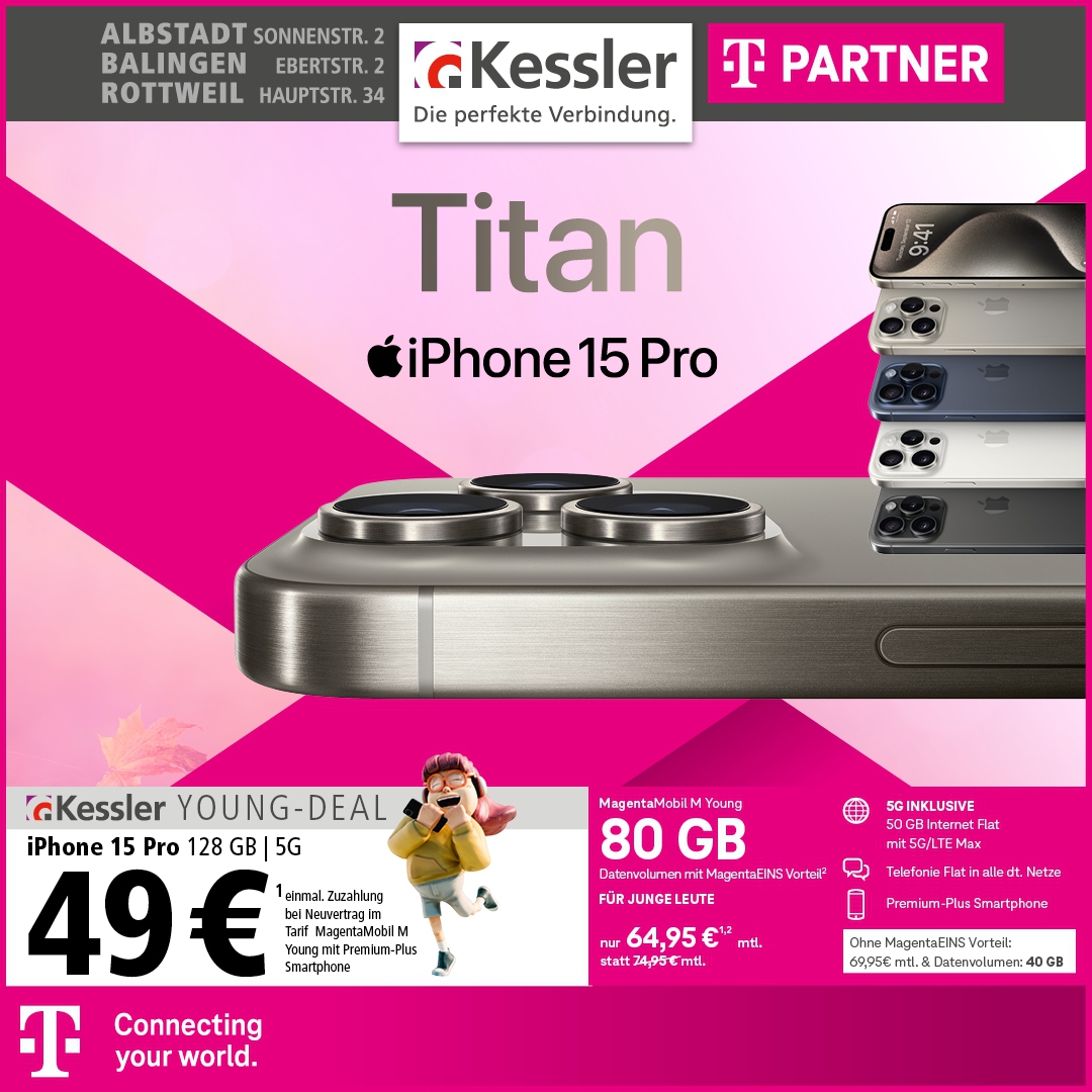 Telekom Magenta Mobil M Young mit IPhone 15 Pro